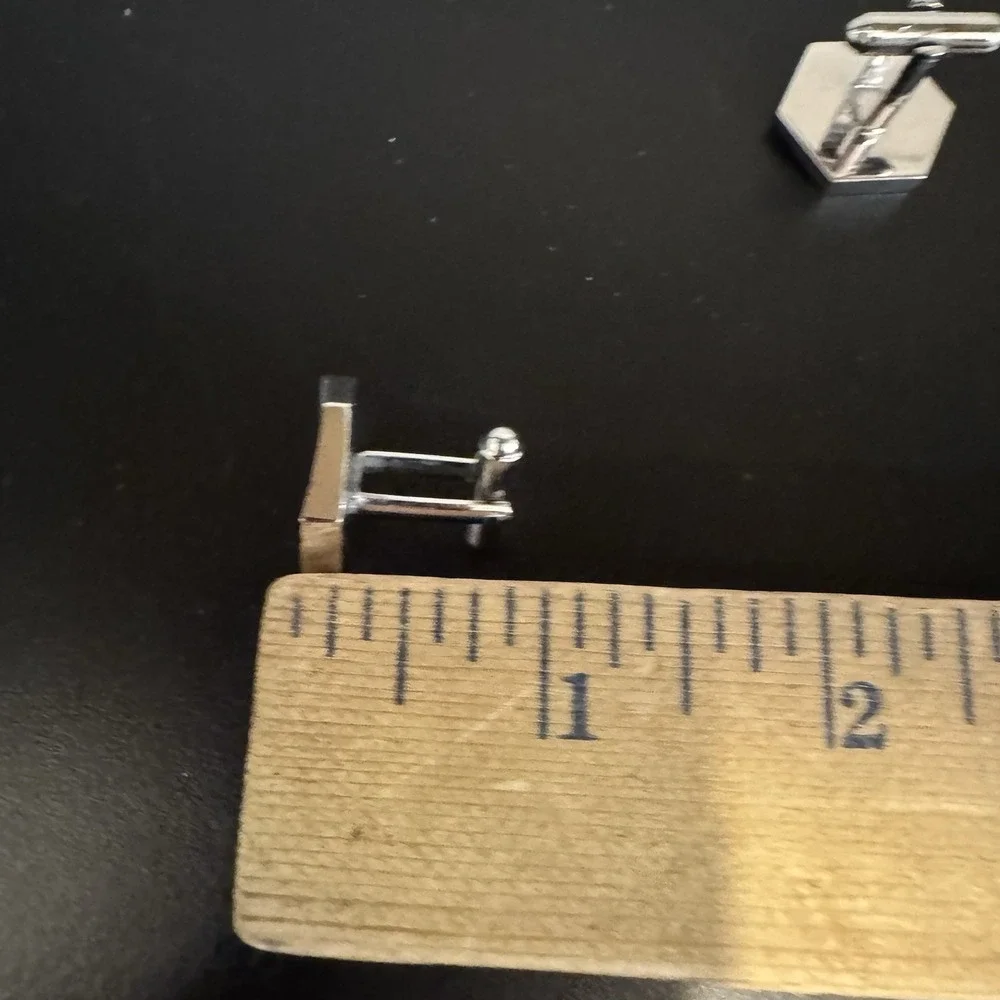 Vintage Silver Color Modernist Hexagon Cufflinks Set Formal Event‎